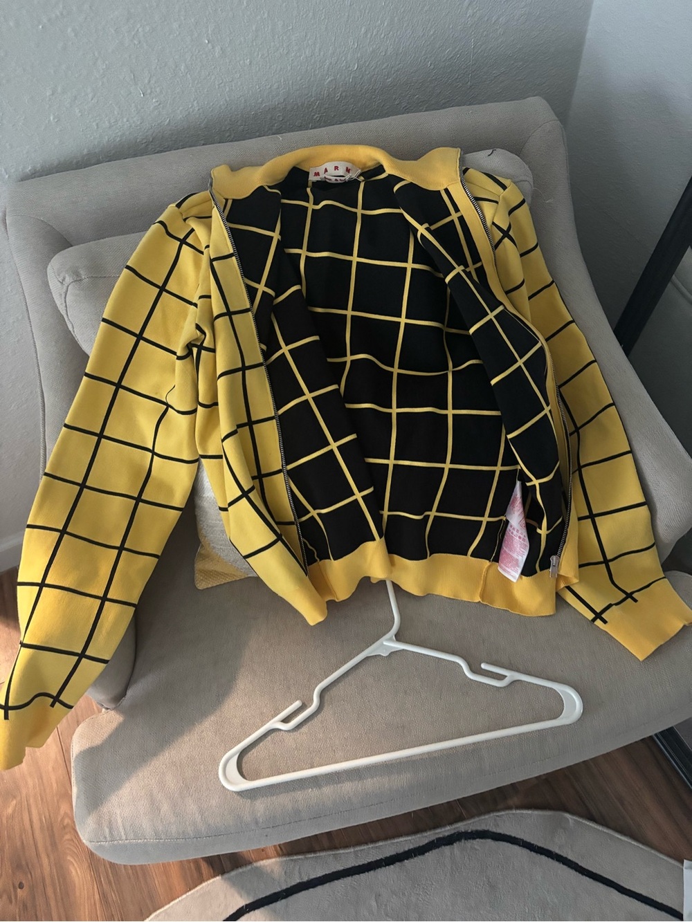 Marni Yellow Zip-Up Grid Knit Sweater - Picture 2 of 3